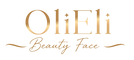 Gold metallic logo text reading 'OliEli Beauty Face' on a solid black background.